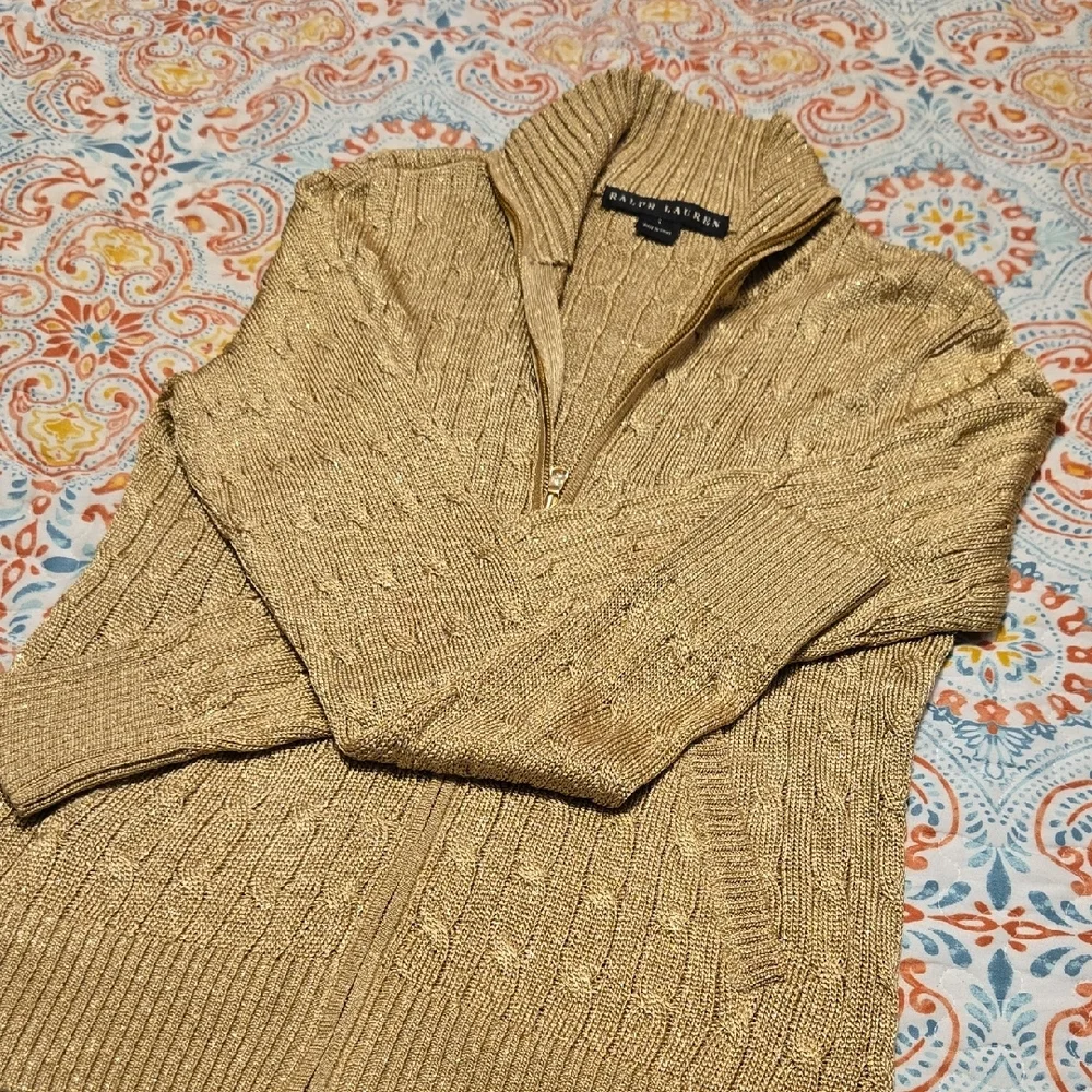 Ralph Lauren Women's Gold Zip-Up Sweater - Picture 3 of 5